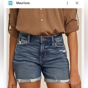 Maurices High-Rise 5” Distressed Rolled-Hem super stretch Denim Shorts